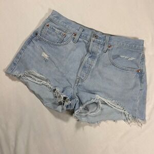 Levi's 501 Cutoff Denim Shorts Light Wash Distressed Raw Hem Womens W30 Butonfly